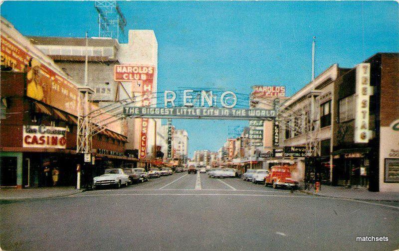 1950s Reno Arch autos Virginia Street autos Sierra News postcard 10885