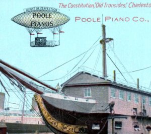 Air Ship USS Constitution Navy Ship Poole Piano Advertising Postcard