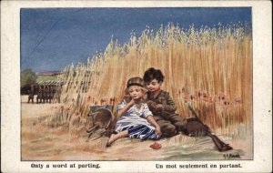 AA Nash WWI Boy Soldier and Little Girl in Wheat Field Romance Vintage PC