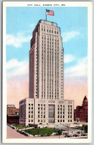 Vtg Kansas City Missouri MO City Hall Building 1930s View Linen Postcard