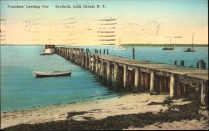 Southold Long Island New York NY Founders Landing Pier Hand Color Postcard