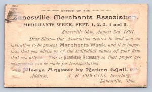 J99/ Zanesville Ohio Postcard Postal Card c1890s Merchants Association  63