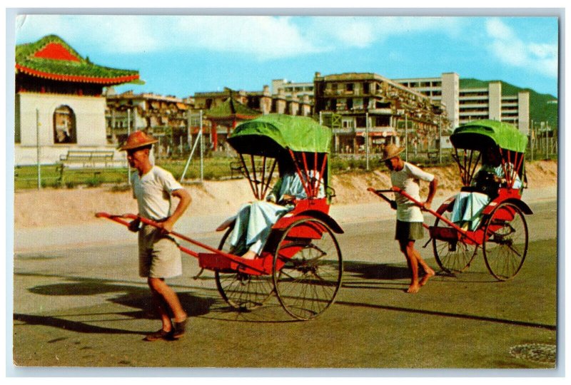 c1950's Rickshaw Pullers Transportation in Hong Kong Unposted Vintage Postcard