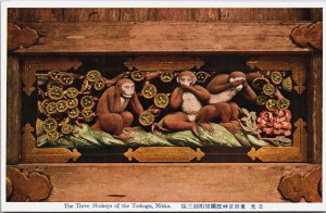 Japan Three Monkeys of the Toshogu Nikko Vintage Postcard C225