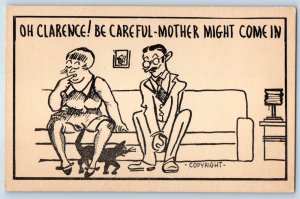 c1910's Risque Humor Woman Be Careful Mother Might Come In Antique Postcard