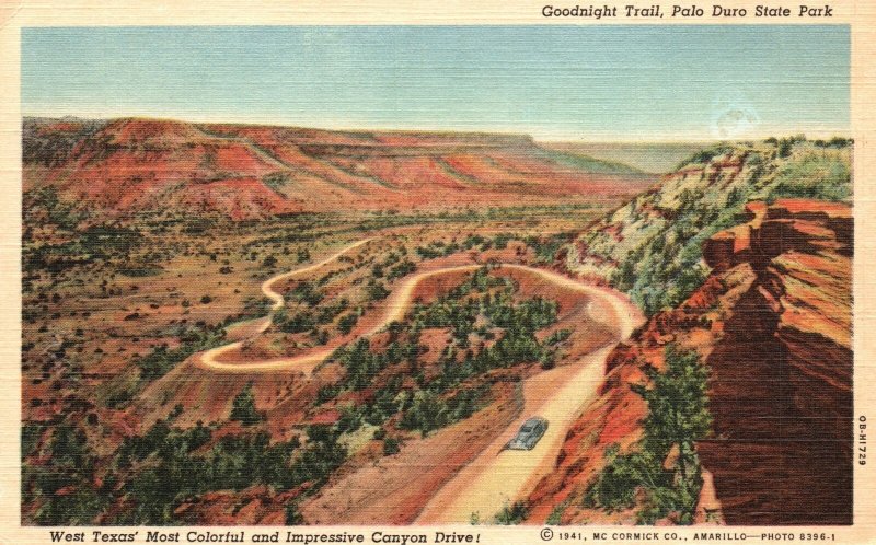 Vintage Postcard Goodnight Trail Palo Duro State Park West Texas Colorful Canyon