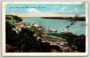 River Scene From Bluff Natchez Mississippi MS Ships Boats Lake Trees Postcard