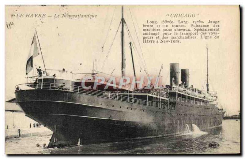 Old Postcard Boat Le Havre The Transatlantic Chicago