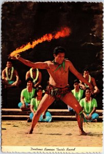 CONTINENTAL SIZE POSTCARD DEXTROUS SAMOAN TWIRLS AT POLYNESIAN CULTURAL CENTRE