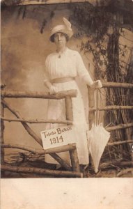 Toledo Beach Ohio Lady with Parasol 1914 Studio Real Photo Postcard AA44668