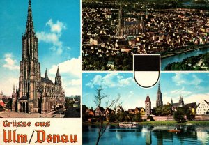 VINTAGE CONTINENTAL SIZE POSTCARD EARLY 1970s GREETINGS FROM ULM/DONAU GERMANY