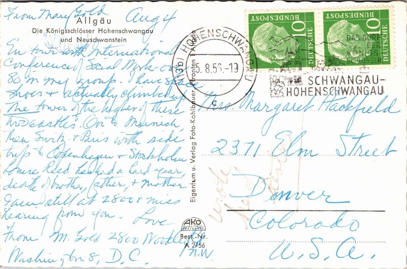 Postcard Germany Allgau Alps Casles Hohenschwangdu and Neuschwanstein