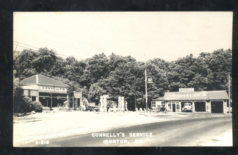 RPPC IRONTON MISSOURI CONNELLY'S SERVICE GAS STATION MO. REAL PHOTO POSTCARD