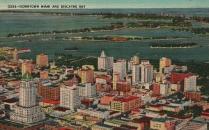 Vintage Postcard Downtown Miami and Biscayne Bay Buildings Hotels Resorts MI