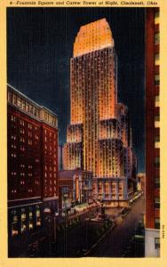 Ohio Cincinnati Fountain Square and Carew Tower At Night Curteich