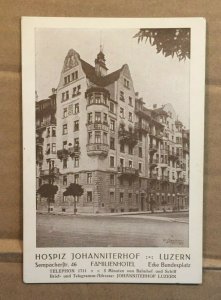 VINT UNUSED POSTCARD - FAMILY HOTEL  HOSPIZ JOHANNITERHOF, LUCERNE, SWITZERLAND