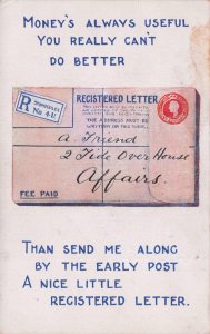 Registered Money Note By Royal Mail Comic Old Postcard