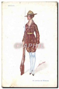 Old Postcard Fantasy Illustrator Woman Brazil Serving the Army & # 39entente