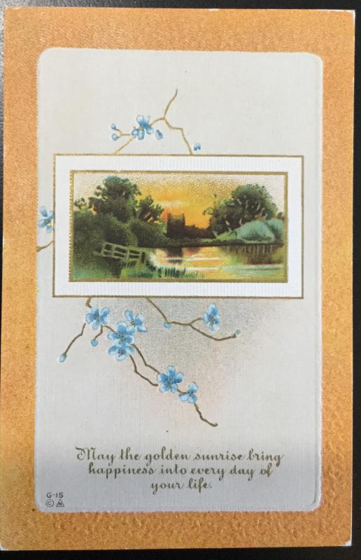 Postcard Unused but addressed Embossed “Sunrise/Flowers” LB