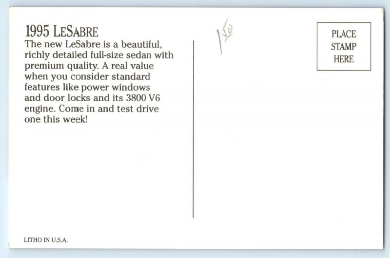 Postcard Buick LeSabre Door Lock 3800 V6 Engine United States 1995 Vintage