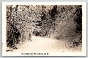 RPPC Greetings From Greenfield NH Beautiful Winter Scene Real Photo Postcard Y26