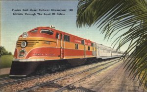 Palm Beach Florida FL Train Streamliner Railway 1930s-50s Linen Postcard