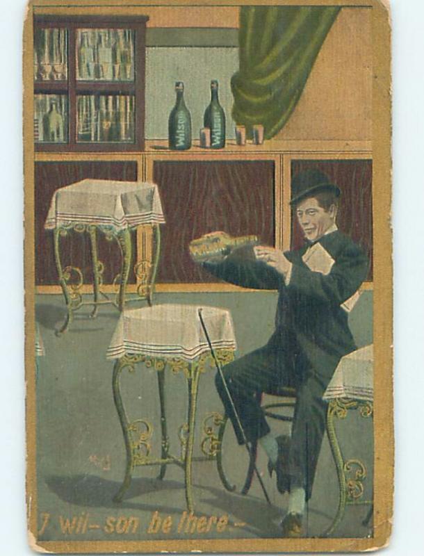 Pre-Linen alcoholism comic MAN IN RESTAURANT POURING HIMSELF A DRINK HL3042