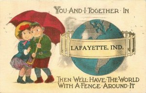 Artist Civic Booster Lafayette Indiana Globe Children #S233 Postcard 21-1579