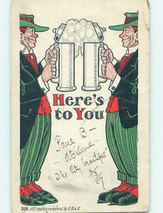 Pre-1907 comic MEN HAVE TOAST WITH GIANT BEER STEINS HQ8511
