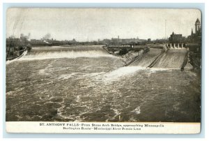 St Anthony Falls From Stone Arch Bridge Burlington Route Mississippi MS Postcard 