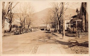 RPPC COURT STREET WOODSVILLE NEW HAMPSHIRE CARS RPO REAL PHOTO POSTCARD 1936
