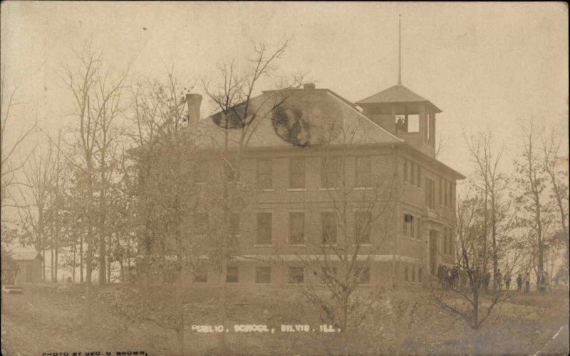 Silvis IL Public School 1908 Real Photo Postcard