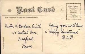 Christmas Children Holly Embossed Vintage Postcard