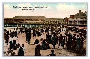 Bathers and Watchers From Steel Pier Atlantic CIty NJ Unused DB Postcard W11