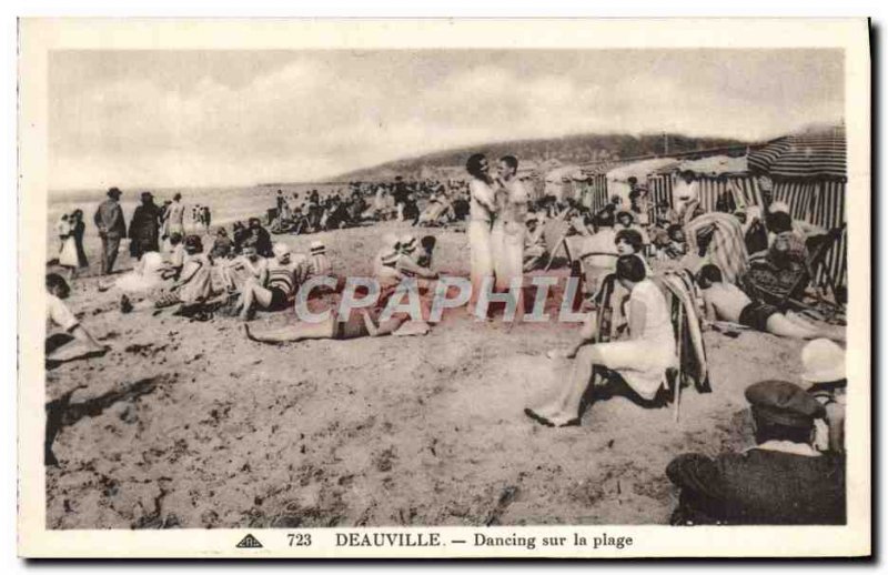 Old Postcard Deauville dancing on the beach