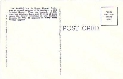 US unused 'golden oldie' Postcard, Old Faithful Inn and Geyser. approx 1925