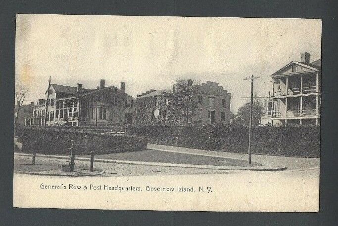 Ca 1908 PPC Governors Island NY Generals Row & Post Headquarters Mint