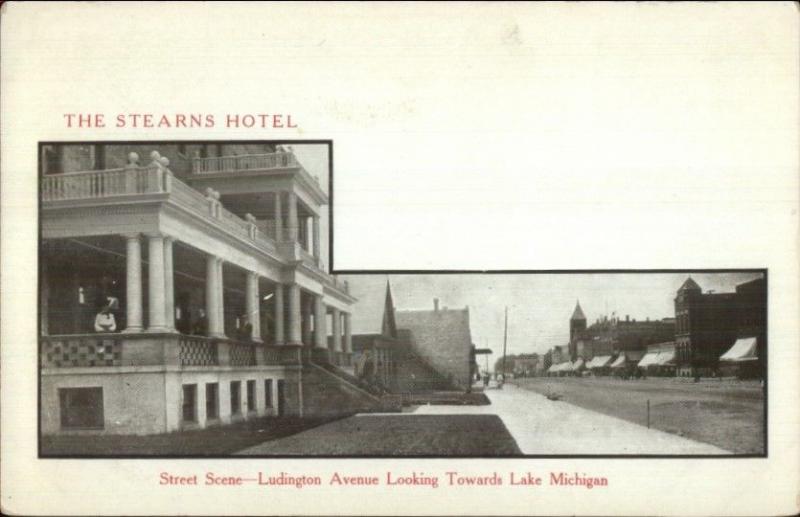 Ludington MI Stearns Hotel Ludington Ave c1905 Postcard