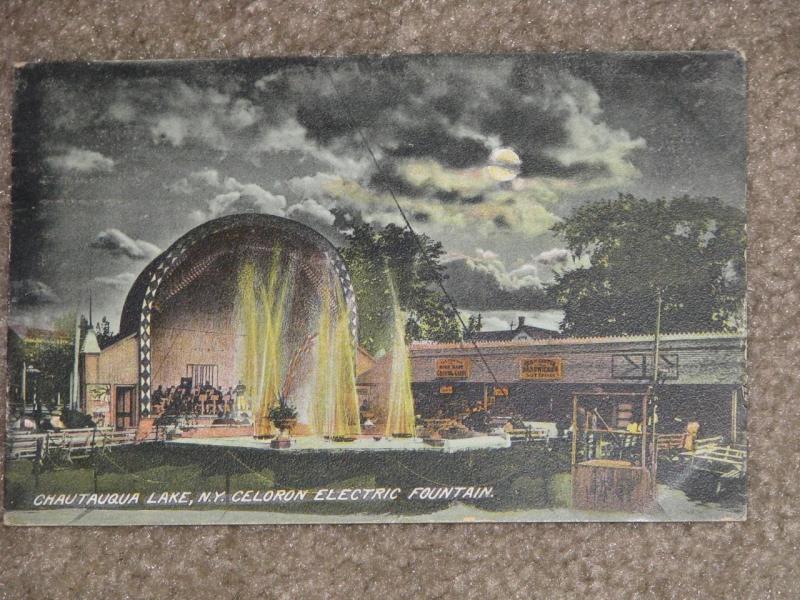 Chautauqua Lake, N.Y., Celoron Electric Fountain, used vintage card, 1909