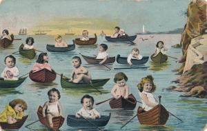 Multiple Babies Greetings - Children in Boats - Ocean View - pm 1906 - UDB