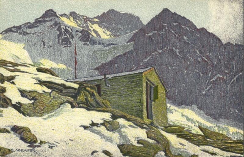 switzerland, Jungfrau mit Guggihütte, Artist Signed Ernst E. Schlatter (1910s)