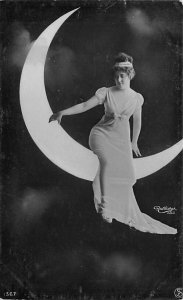 Woman Posing on Moon Backdrop Woman Posing on Moon Backdrop