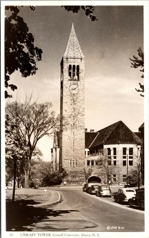 Vtg Ithaca New York NY Library Tower Cornell University RPPC Real Photo Postcard