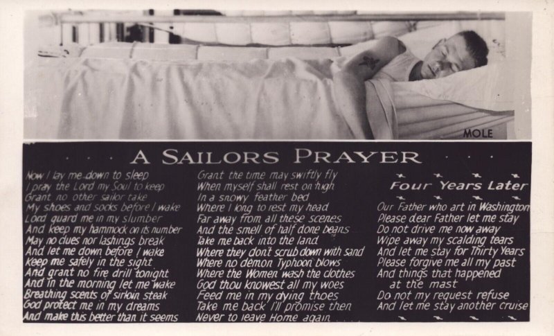 US Navy Postcard - A Sailor's Prayer - Real Photo Postcard - RPPC