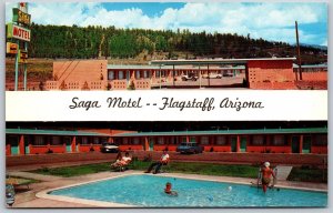 Vtg Flagstaff Arizona AZ Saga Motel Multi View Swimming Pool 1960s Postcard