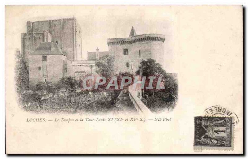 Old Postcard The Loches dungeon tower and Louis XIV