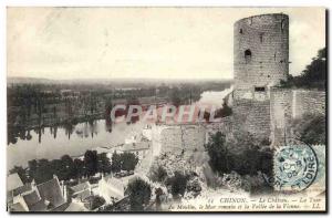 Old Postcard Chinon the castle tower of the mill Roman wall and the valley of...