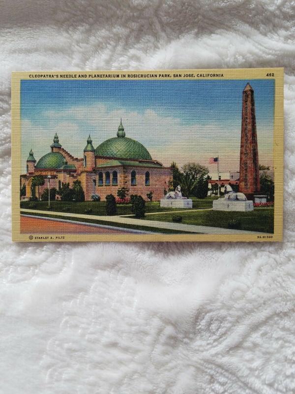 Antique Postcard, Cleopatra's Needle and Planetarium in Rosicrucian Park...