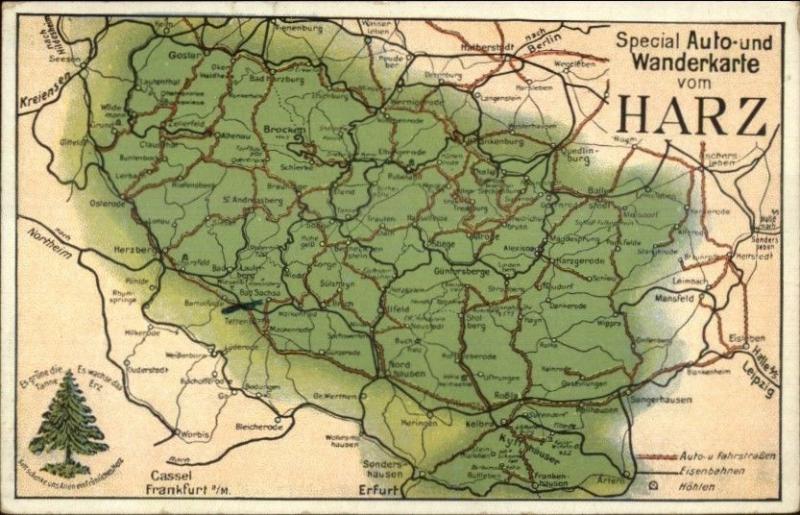 Germay Auto Map HARZ c1910 Postcard