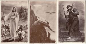 Early photo postcards religion Jesus Christ good shepherd lost sheep lamb eagle